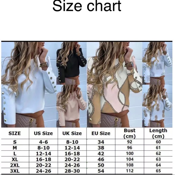 Women Elegant Office Lady Casual O-Neck Adjustable Sleeve Chains Print Blouse 3X - Picture 2 of 2